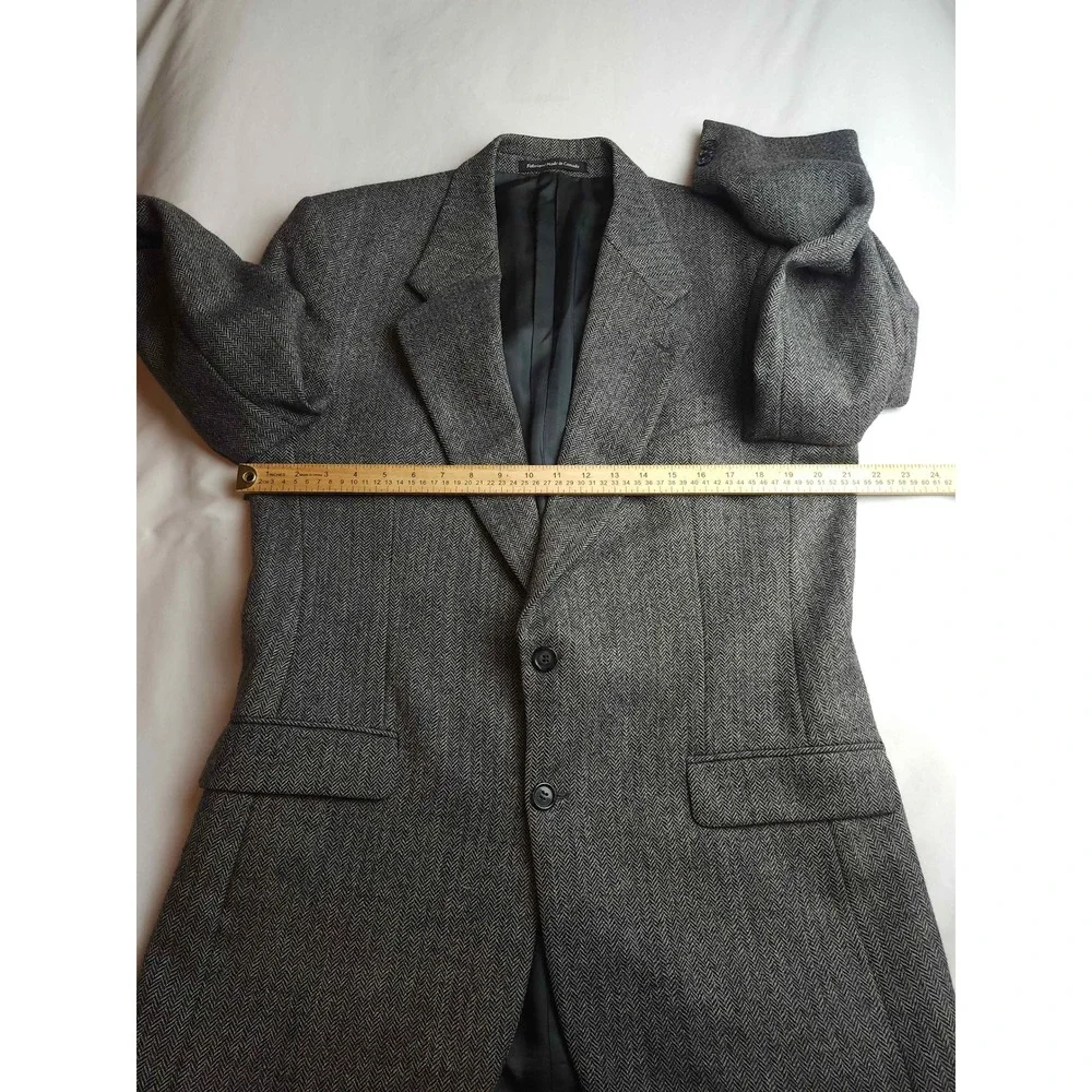 Mens Vtg Pure Virgin Wool Herringbone Blazer Grey Made in Canada Sport Coat 42R